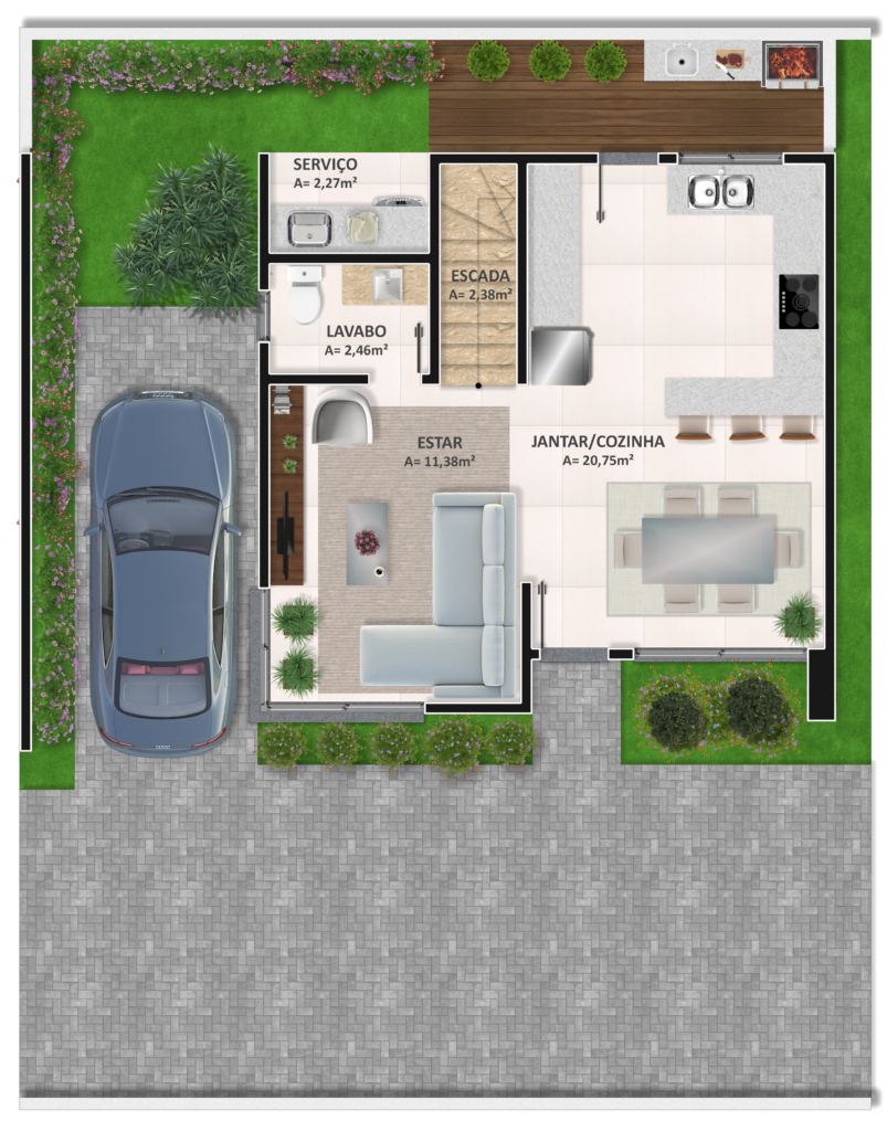 Casa 2,3 e 4 - Térreo